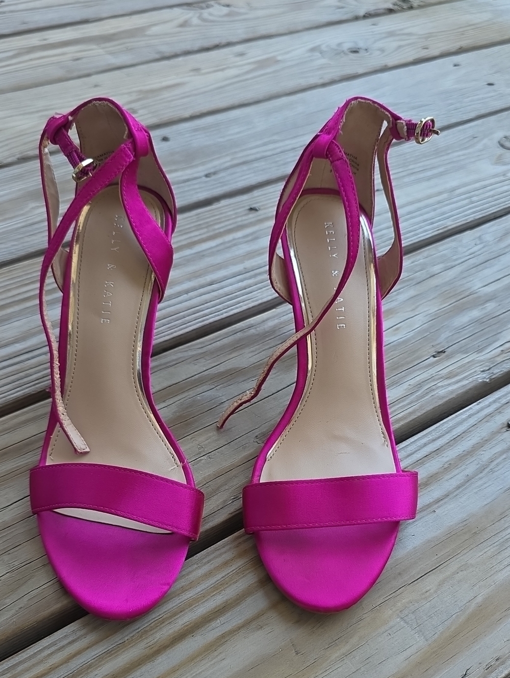 Kelly & Katie Hot Pink Satin Ankle-Strap Heels